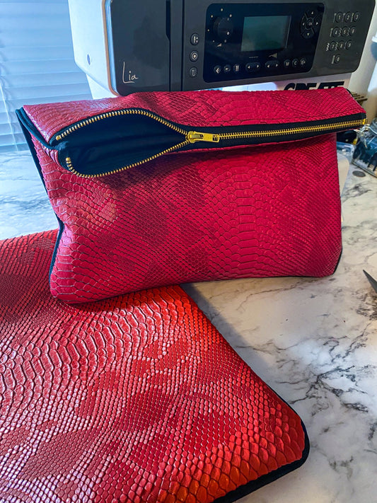 Fuschia Snakeskin Foldover image 1