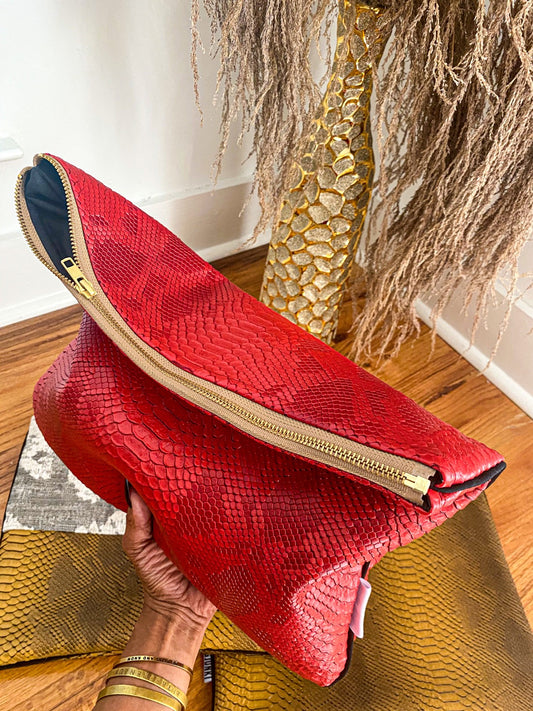 Cranberry Snakeskin Clutch Foldover image 1