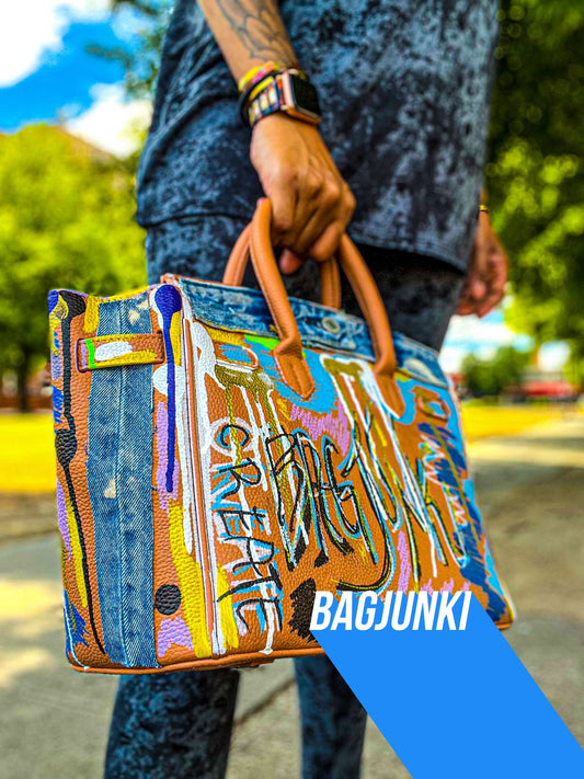 Distressed Paint Handbag - Denim Love image 0